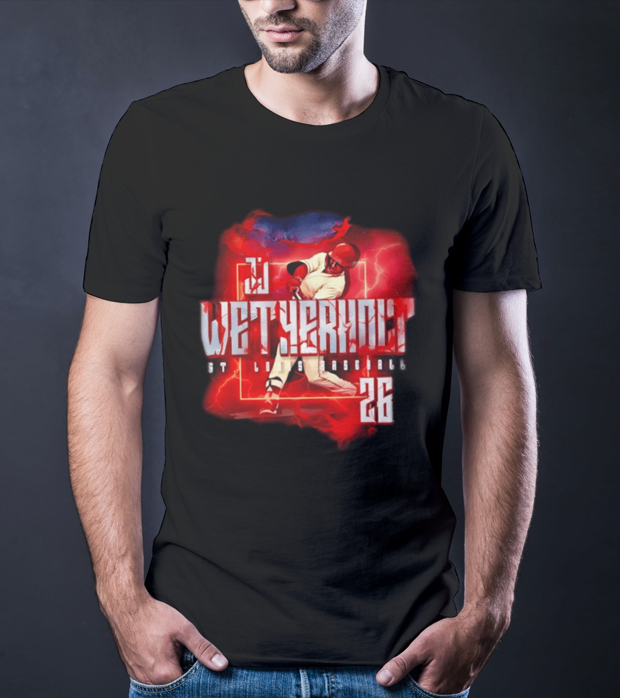 JJ Wetherholt 26 St. Louis Baseball Slugger Swing Lightning T-Shirt