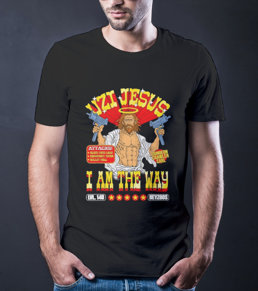 Uzi Jesus I Am The Way Dungeon Crawler Card Bullet Hell T-Shirt