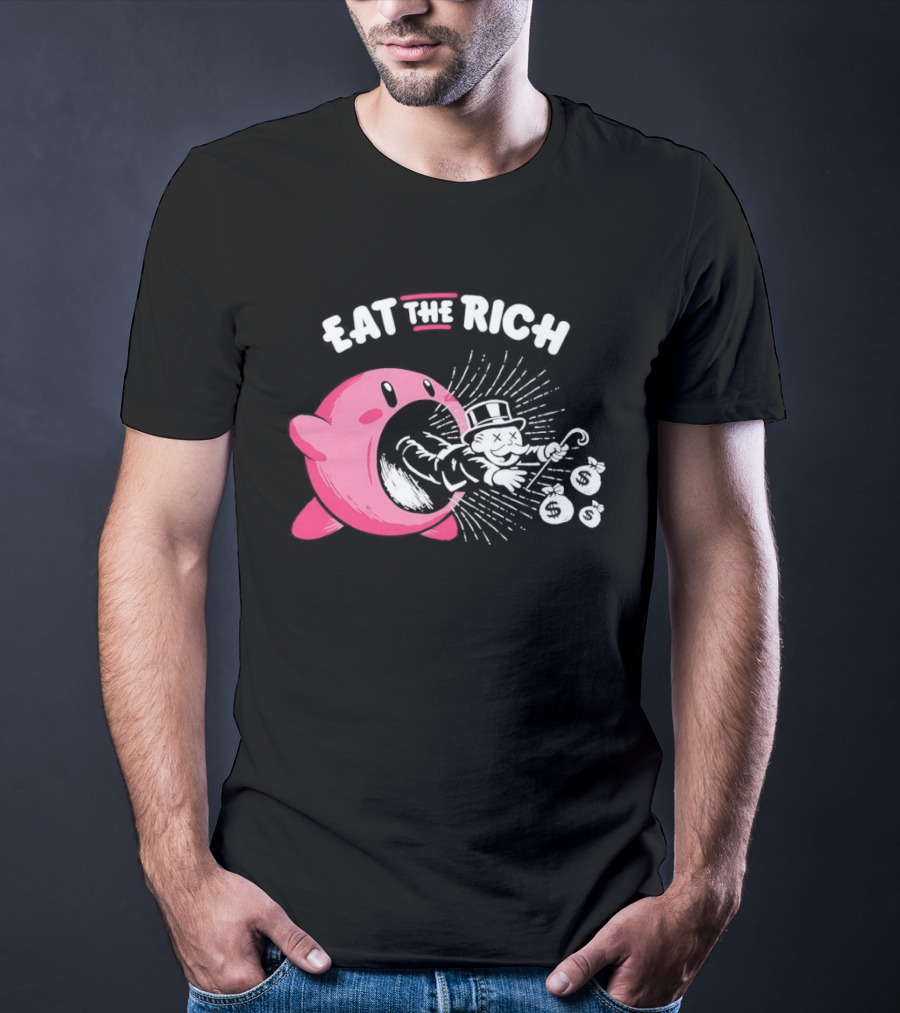 Eat The Rich Kirby Devours Rich Uncle Pennybags Dollar Signs T-Shirt