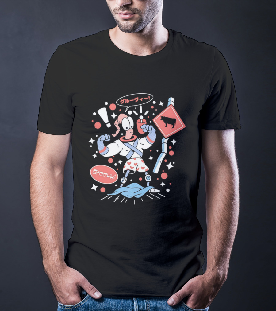Earthworm Jim Groovy Boxer Shorts Cow Sign T-Shirt