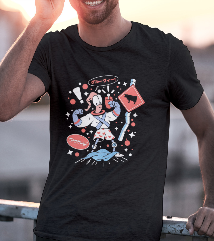 Earthworm Jim Groovy Boxer Shorts Cow Sign T-Shirt