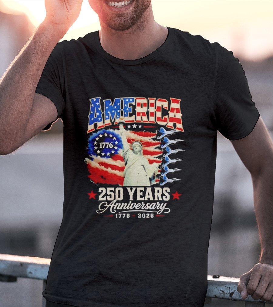 America 250 Years Anniversary 1776 2026 Statue Of Liberty Fighter Jets T-Shirt
