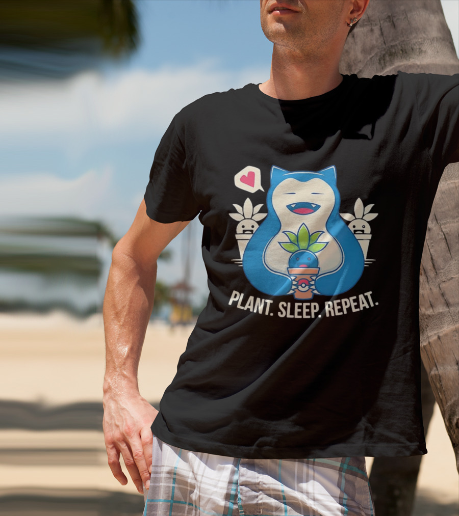Snorlax Plant Sleep Repeat Heart Loving Plant Characters T-Shirt