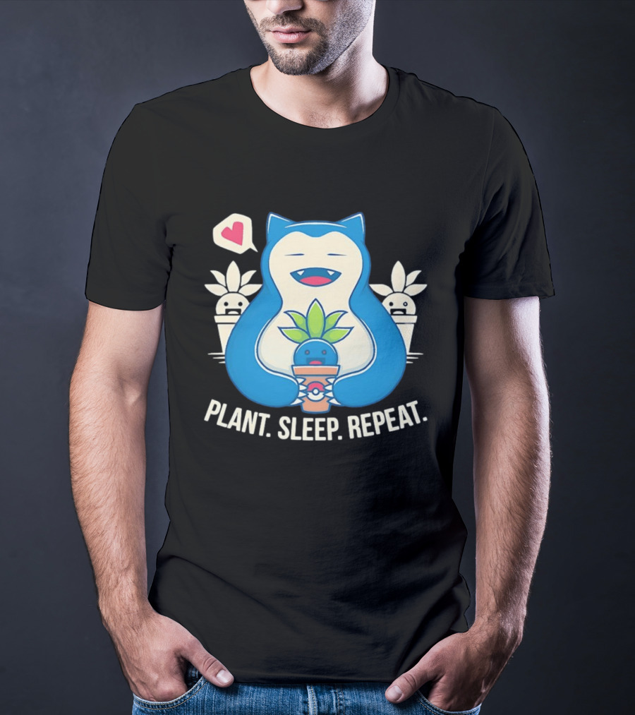 Snorlax Plant Sleep Repeat Heart Loving Plant Characters T-Shirt