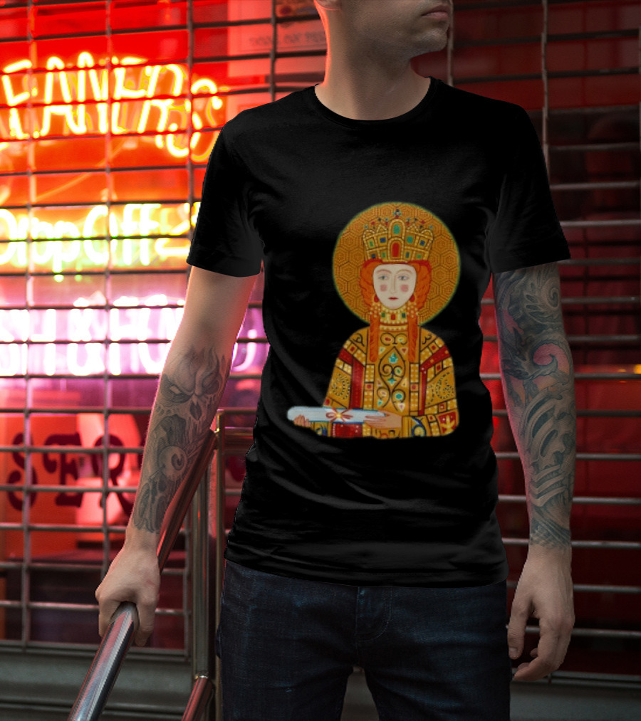 Byzantine Empress Eirene Colorful Regal Icon With Golden Crown And Scroll T-Shirt