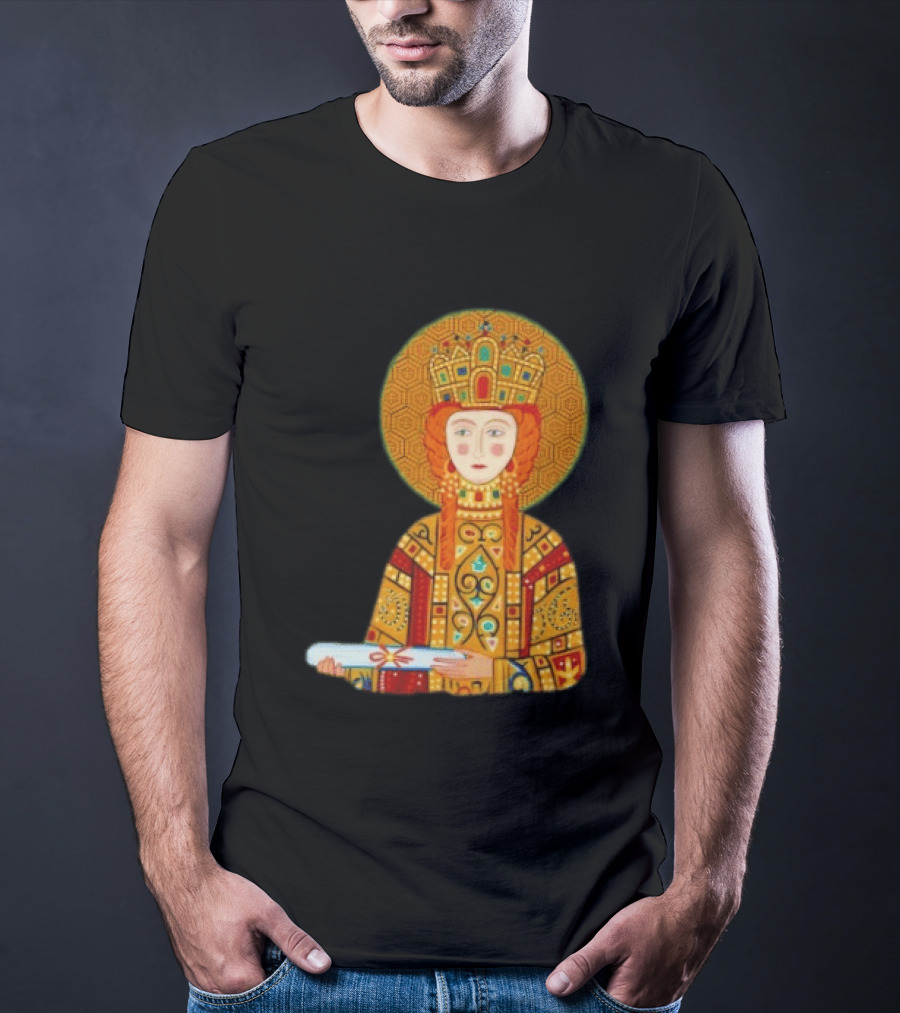 Byzantine Empress Eirene Colorful Regal Icon With Golden Crown And Scroll T-Shirt