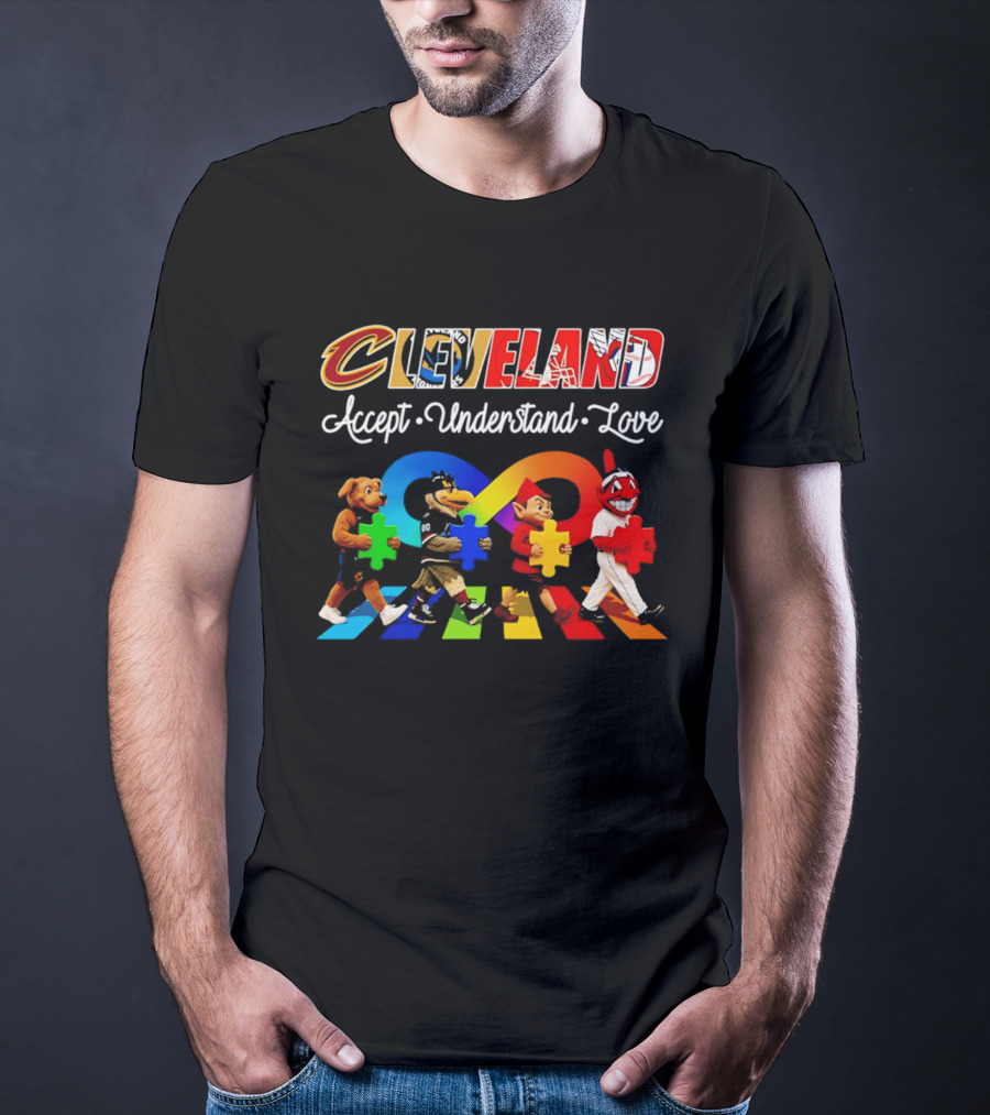 Cleveland Accept Understand Love Infinity Puzzle Characters Crossing Walkway T-Shirt