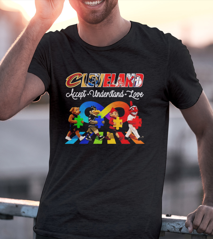 Cleveland Accept Understand Love Infinity Puzzle Characters Crossing Walkway T-Shirt