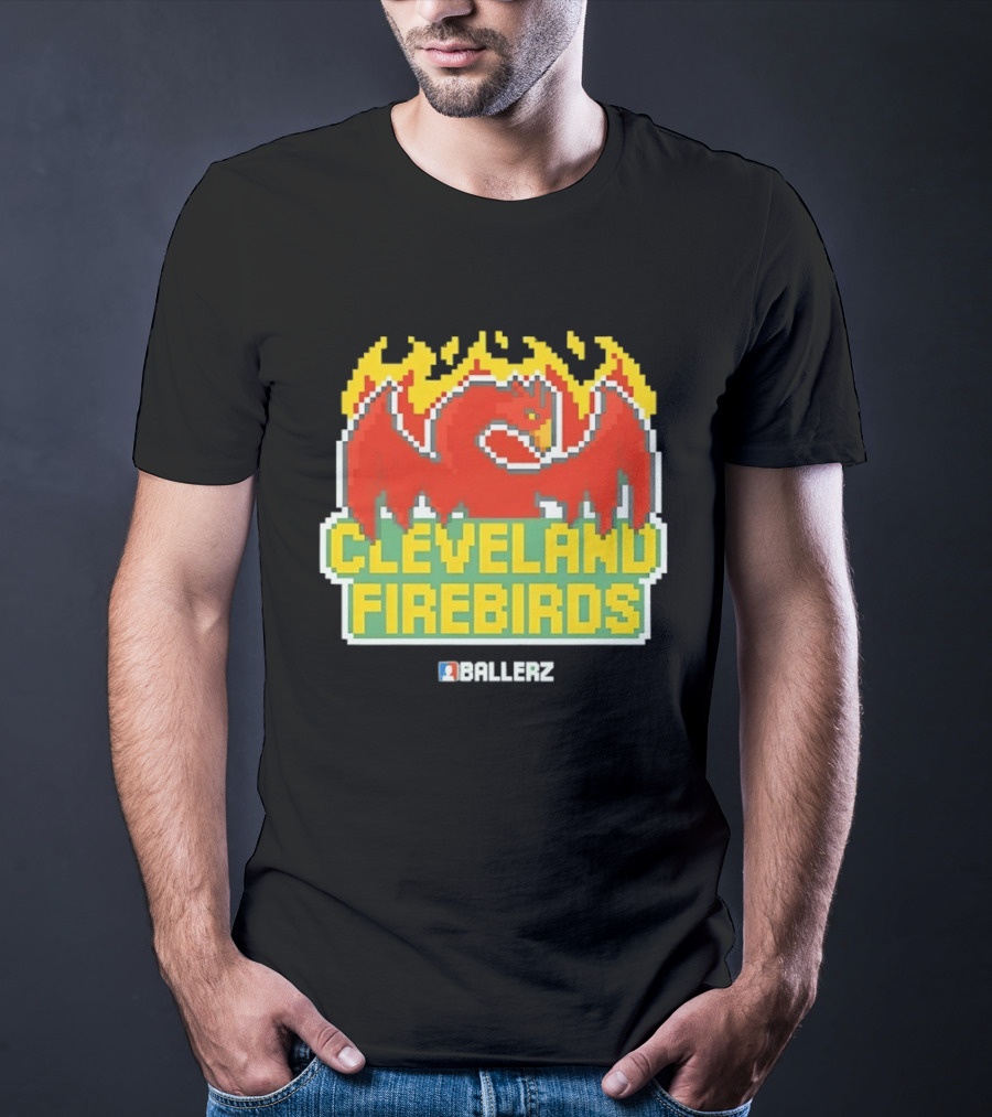 Cleveland Firebirds Ballerz Pixel Dragon Flame T-Shirt