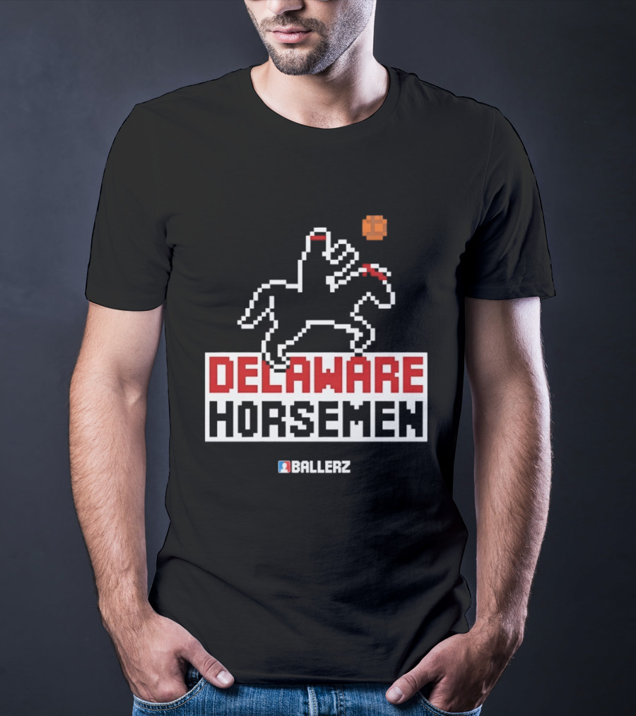 Delaware Horsemen Ballerz Pixel Art Style Basketball T-Shirt