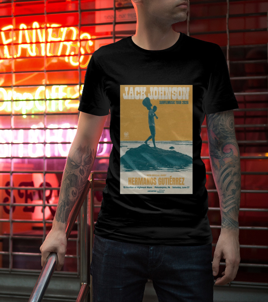 Jack Johnson Surfmusic Tour 2026 Philadelphia TD Pavilion With Special Guest Hermanos Gutiérrez June 27 T-Shirt