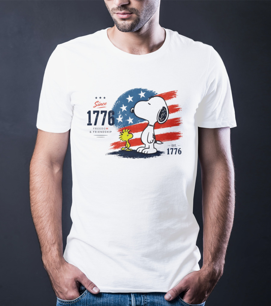 Snoopy Woodstock American Flag Freedom Friendship Since 1776 T-Shirt