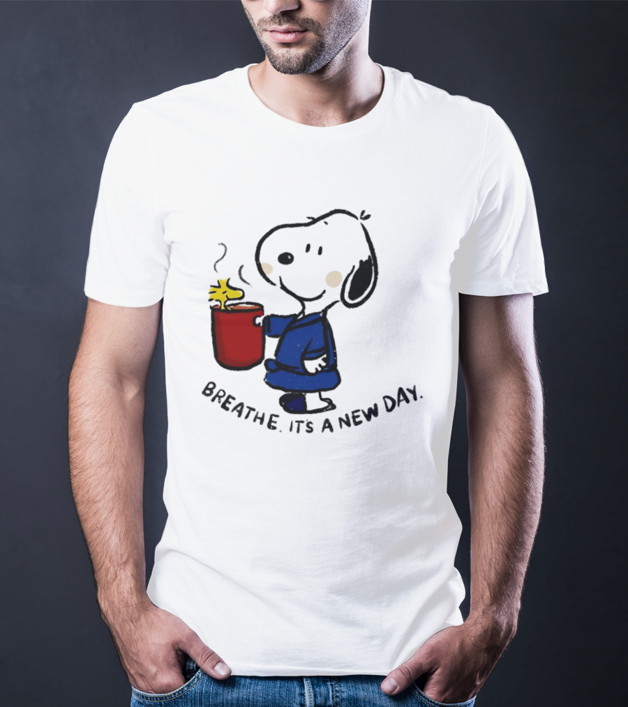 Snoopy And Woodstock Breathe It's A New Day Coffee Relaxation T-Shirt
