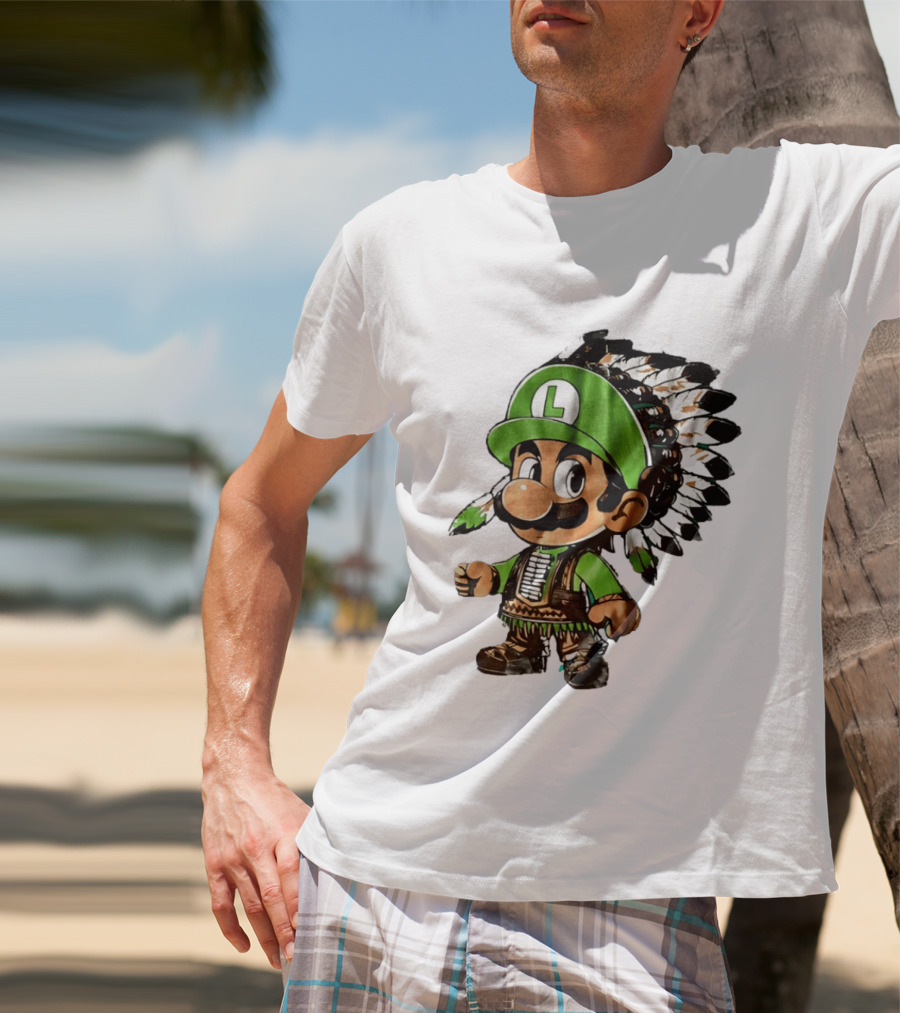 Luigi Green Hat Native American Headdress T-Shirt