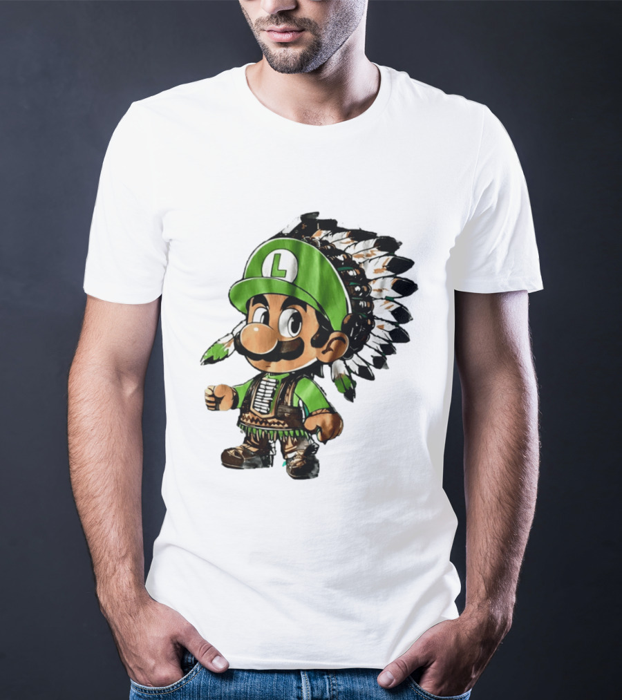 Luigi Green Hat Native American Headdress T-Shirt