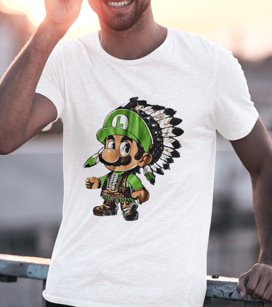 Luigi Green Hat Native American Headdress T-Shirt