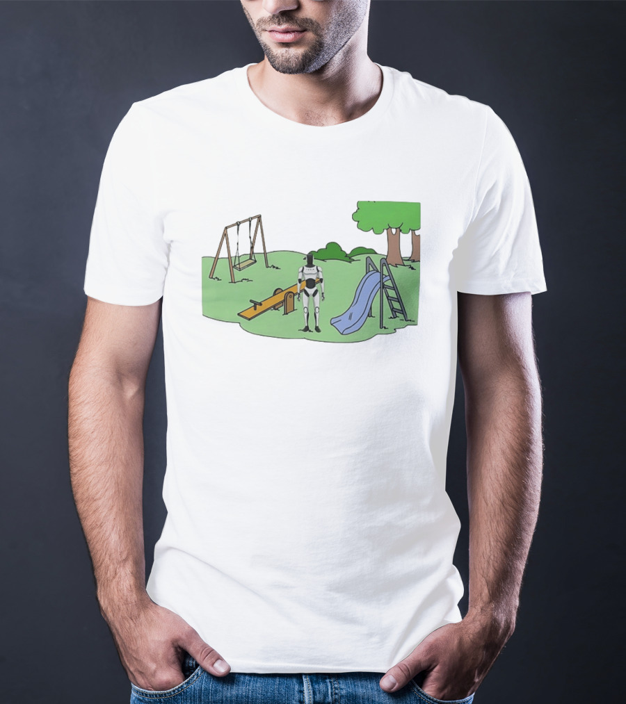 Optimus Tesla Robot In Playground Park With Swings And Slide T-Shirt