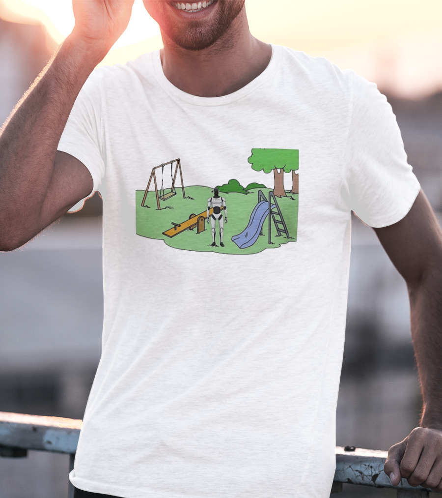 Optimus Tesla Robot In Playground Park With Swings And Slide T-Shirt