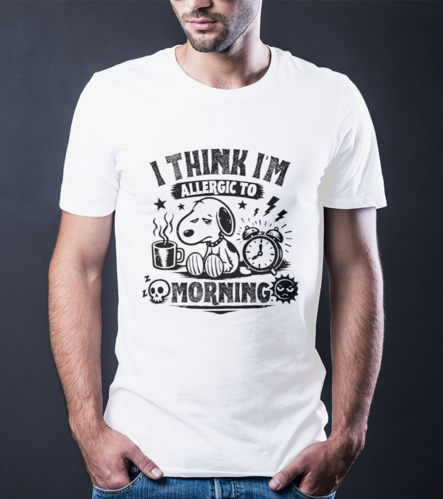 I Think I'm Allergic To Morning Snoopy Coffee Alarm Stars Lightning T-Shirt
