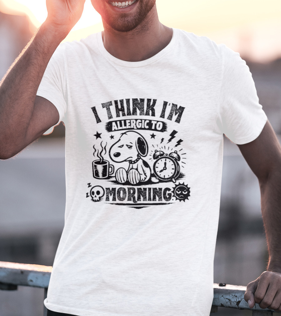 I Think I'm Allergic To Morning Snoopy Coffee Alarm Stars Lightning T-Shirt