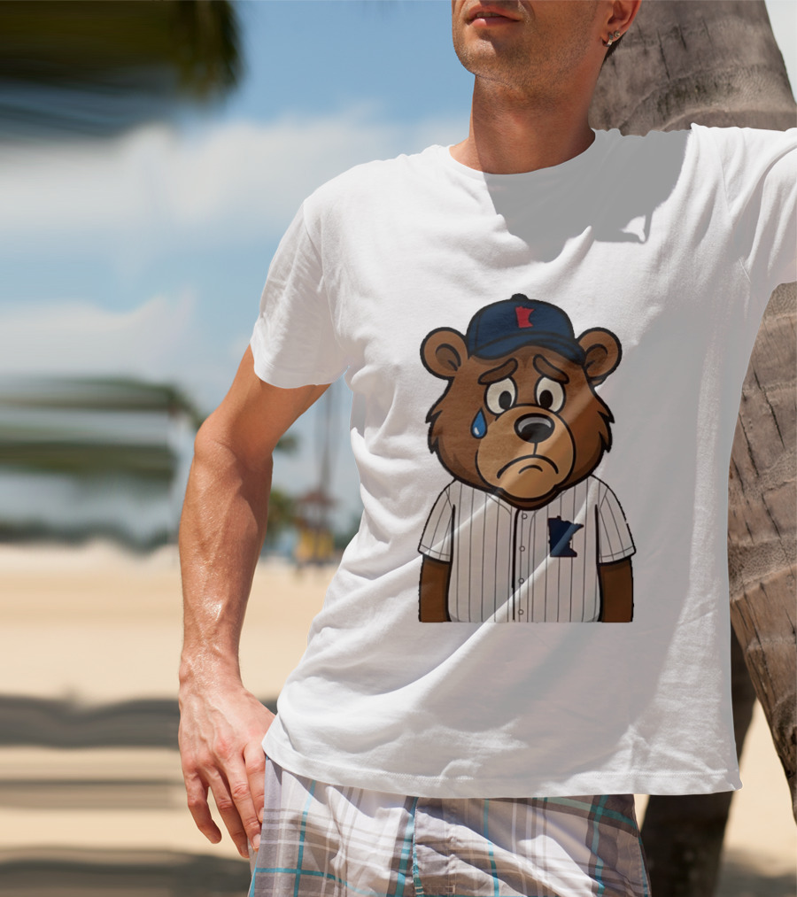 Sad Minnesota Bear With Baseball Jersey And Cap T-Shirt