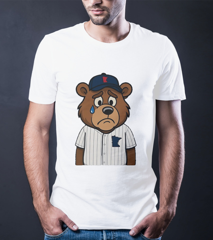 Sad Minnesota Bear With Baseball Jersey And Cap T-Shirt