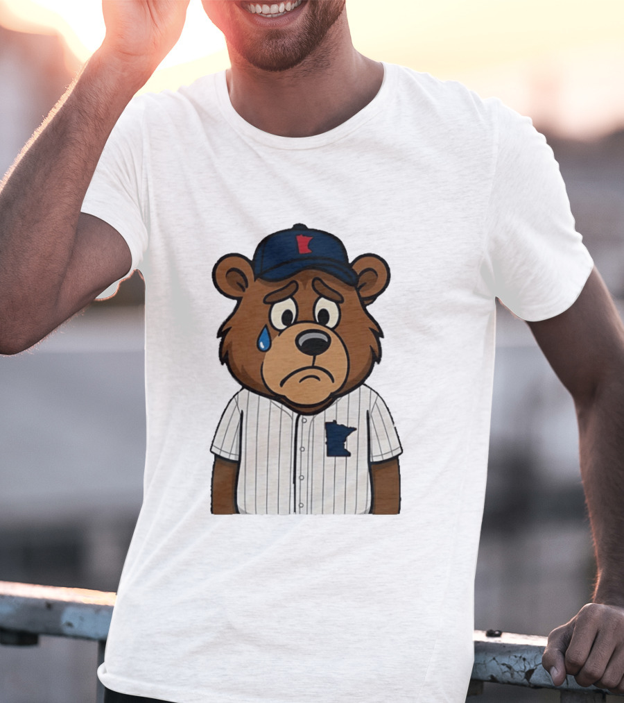 Sad Minnesota Bear With Baseball Jersey And Cap T-Shirt