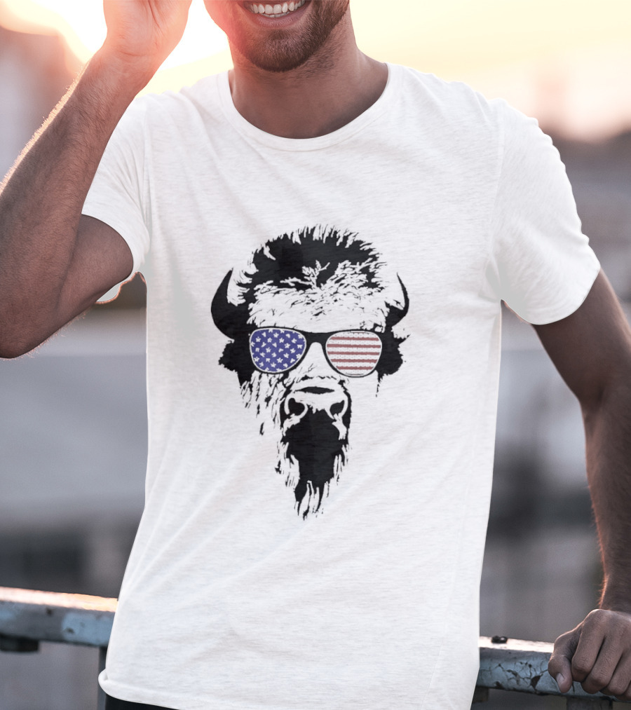 American Buffalo Patriotic Sunglasses Flag T-Shirt