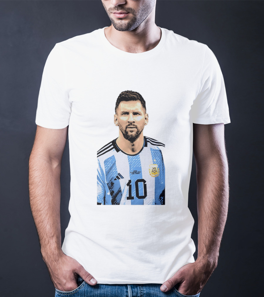 Lionel Messi Argentina 10 AFA Blue White Stripes Football Star T-Shirt
