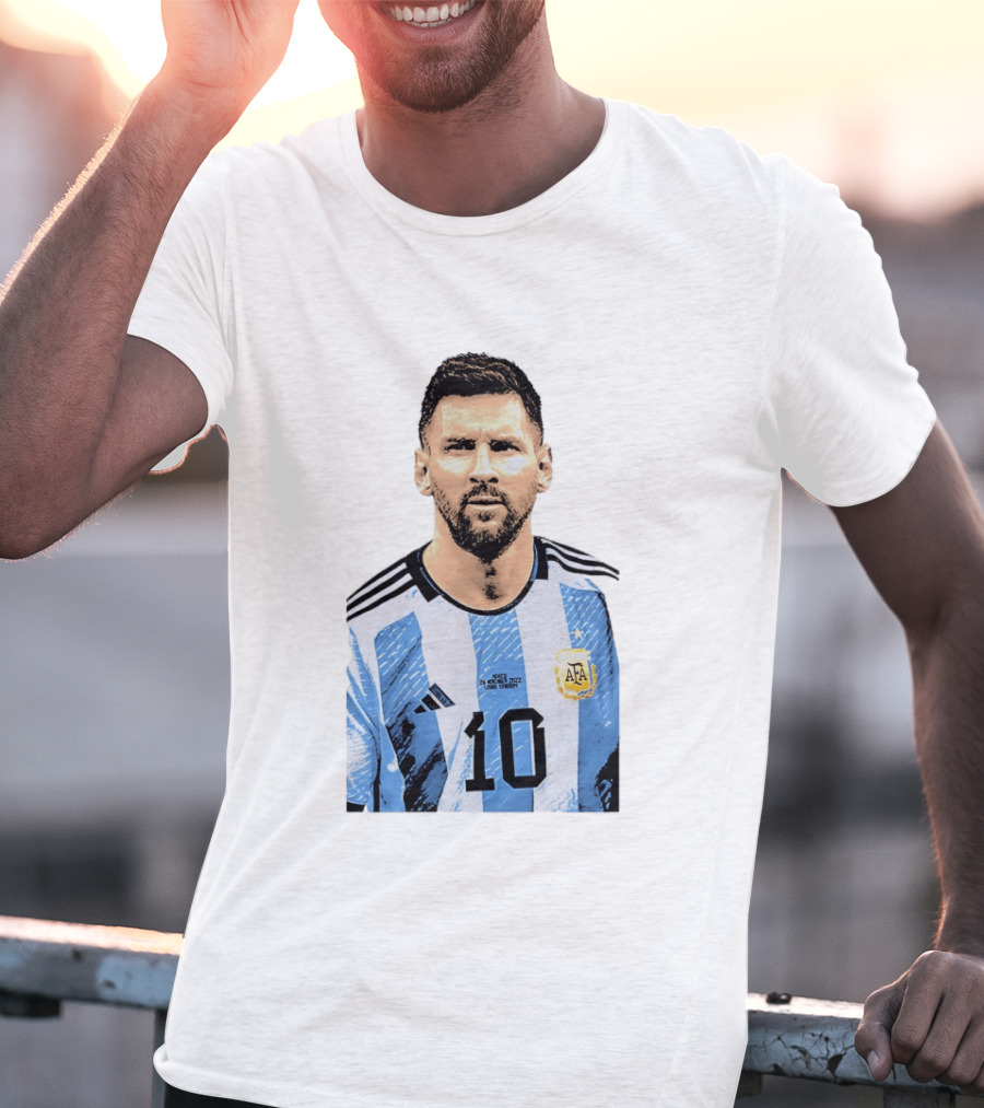 Lionel Messi Argentina 10 AFA Blue White Stripes Football Star T-Shirt