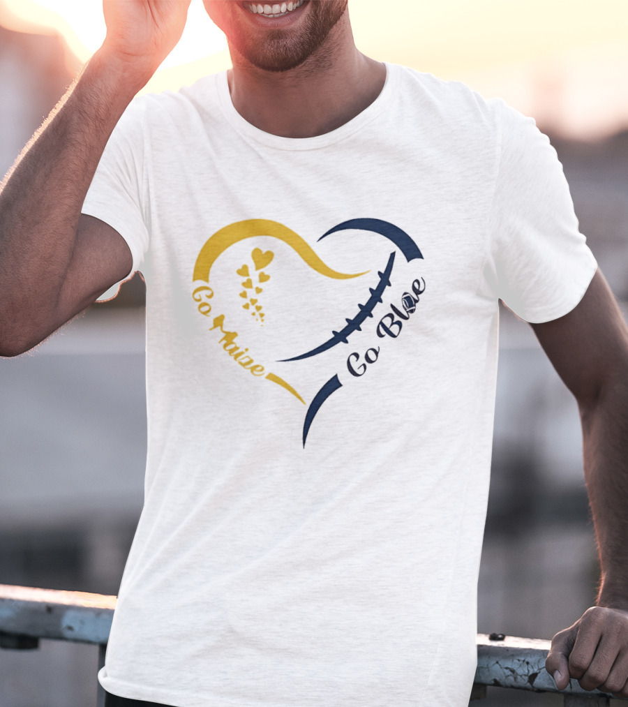 Michigan Wolverines Heart Go Maize Go Blue Football T-Shirt