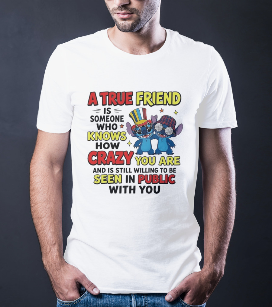 A True Friend Is Someone Who Knows How Crazy You Are And Is Still Willing To Be Seen In Public With You Stitch T-Shirt