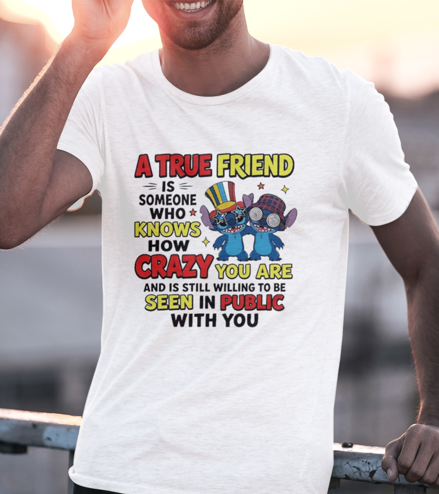 A True Friend Is Someone Who Knows How Crazy You Are And Is Still Willing To Be Seen In Public With You Stitch T-Shirt