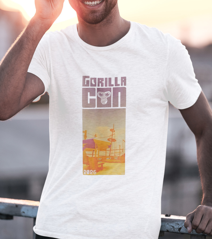 Gorilla Con 2026 Beach Adventure With Sunglasses Wearing Gorilla T-Shirt