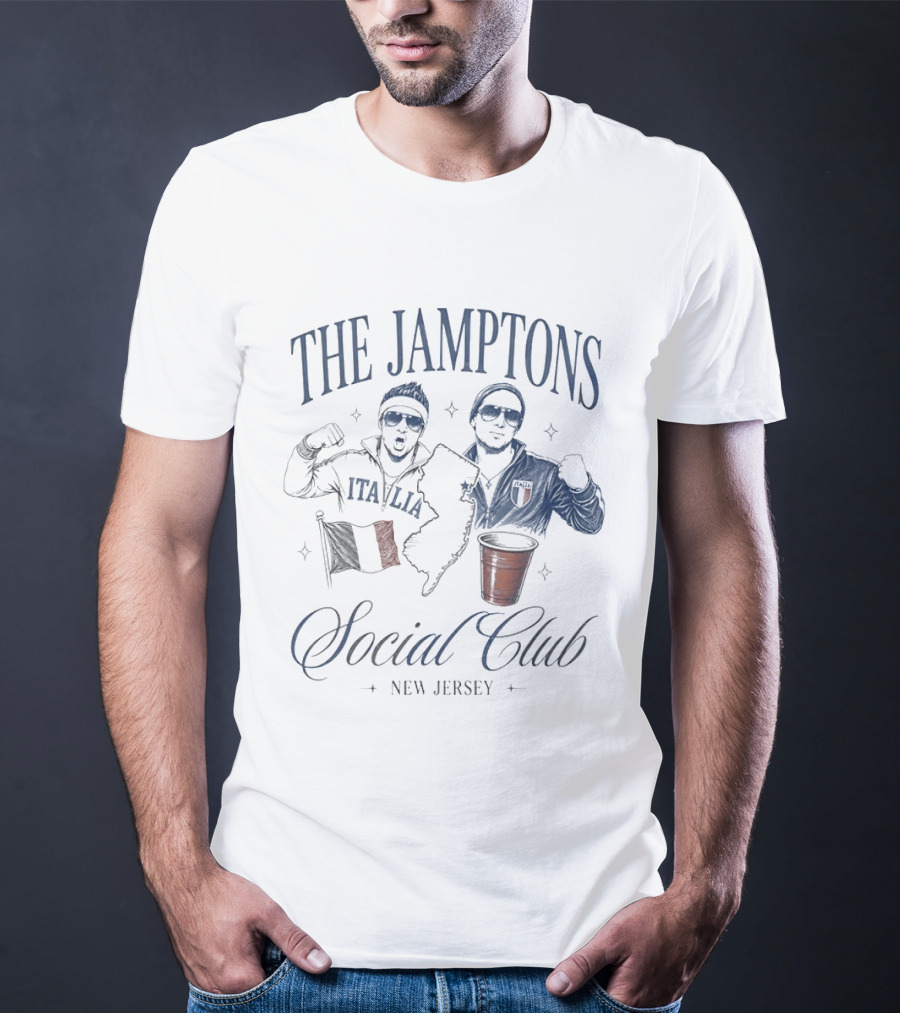The Jamptons Social Club New Jersey Italian American Flag And Red Cup T-Shirt
