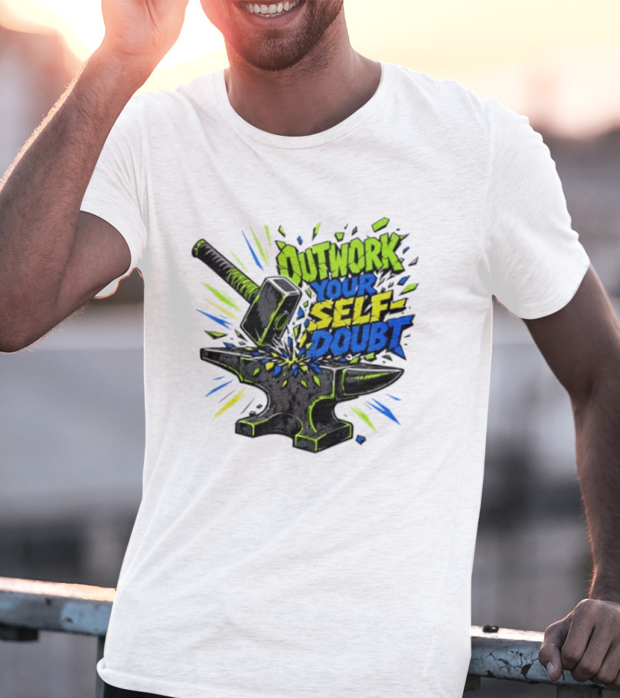 Outwork Your Self Doubt Inspirational Hammer And Anvil Motivational T-Shirt