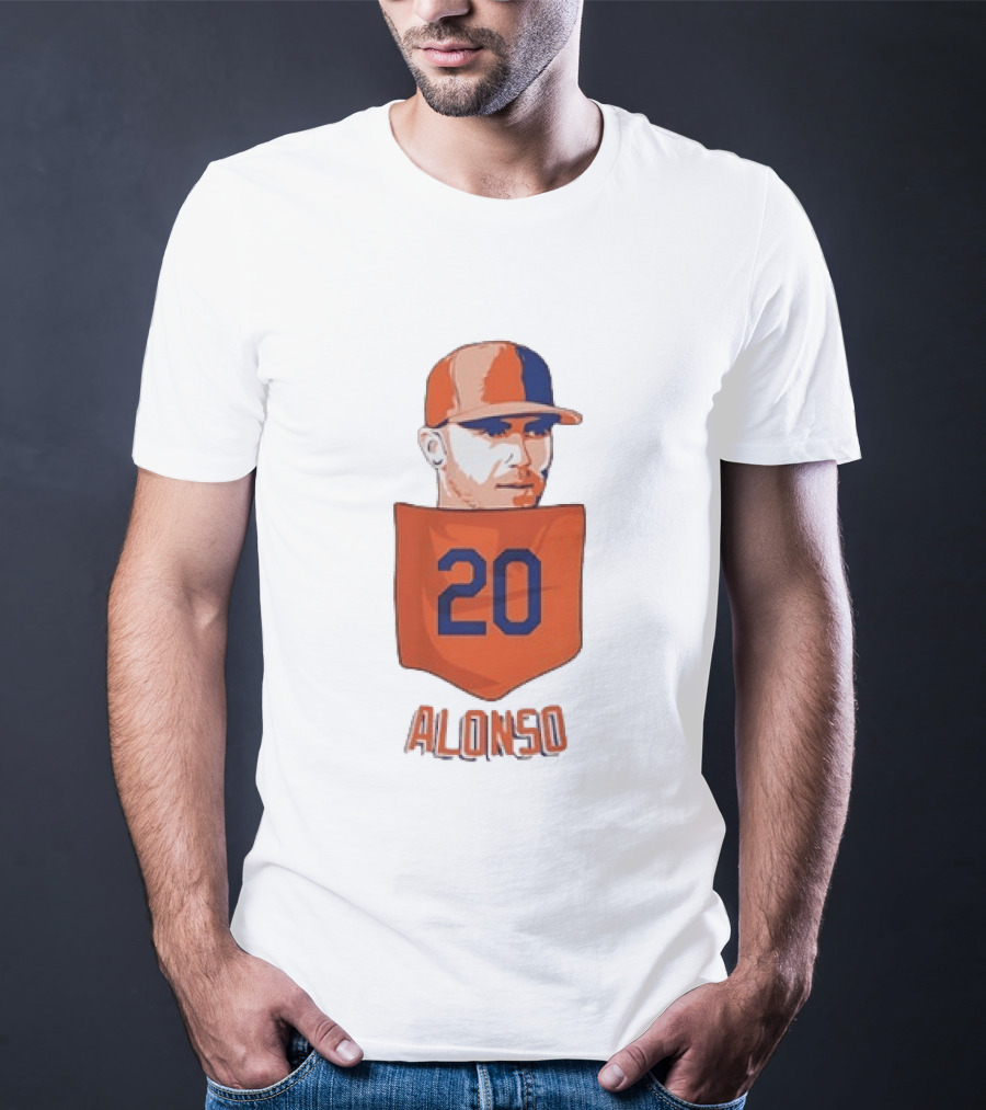 Pete Alonso 20 New York Mets MLB Baseball Pocket T-Shirt