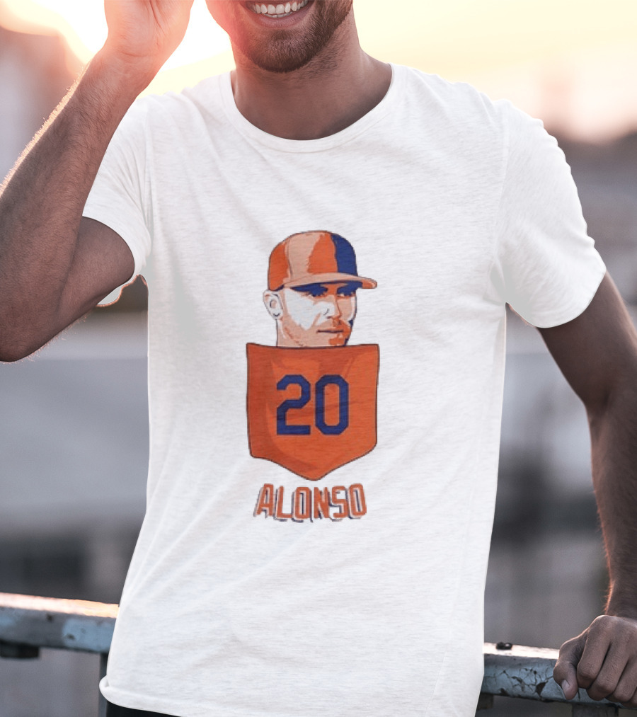 Pete Alonso 20 New York Mets MLB Baseball Pocket T-Shirt