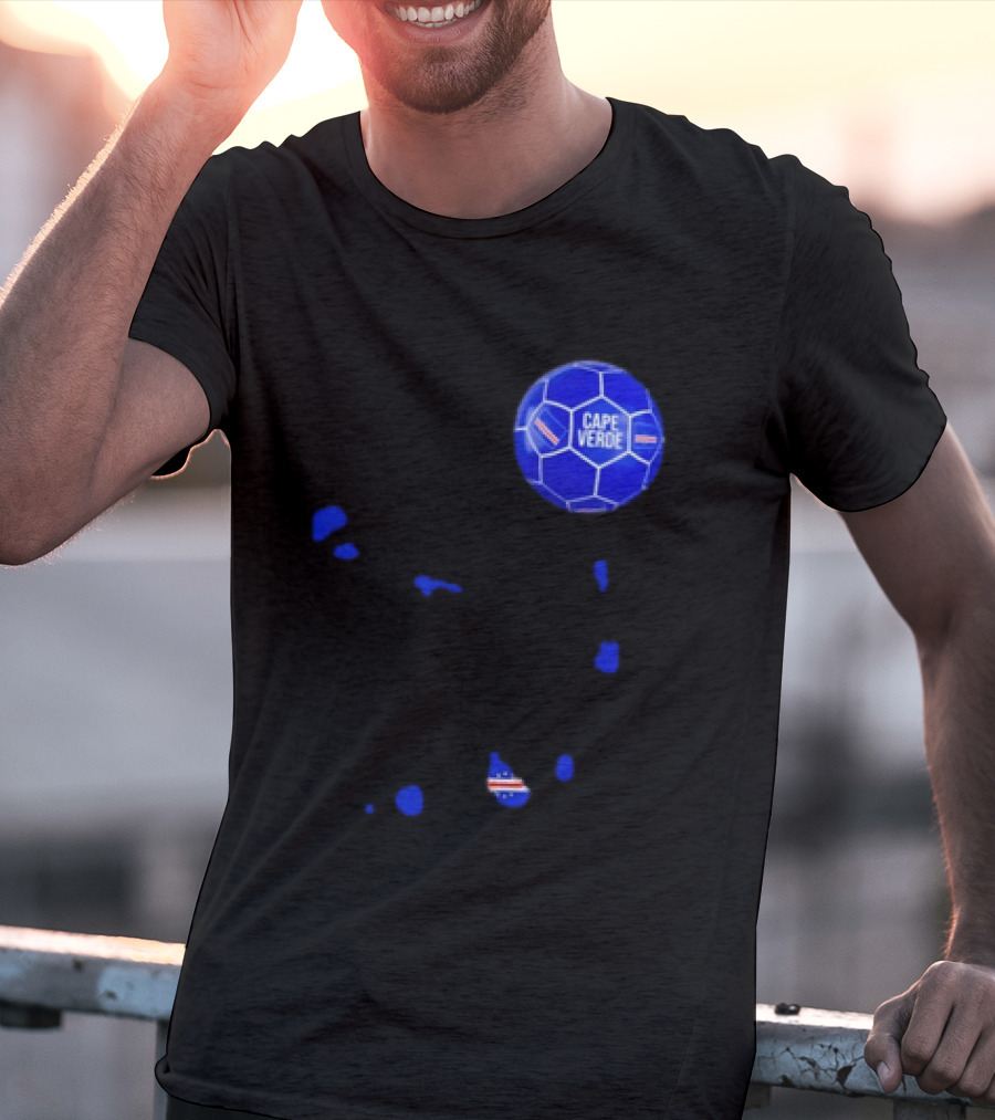 Cape Verde Soccer Pride Blue Football Map T-Shirt
