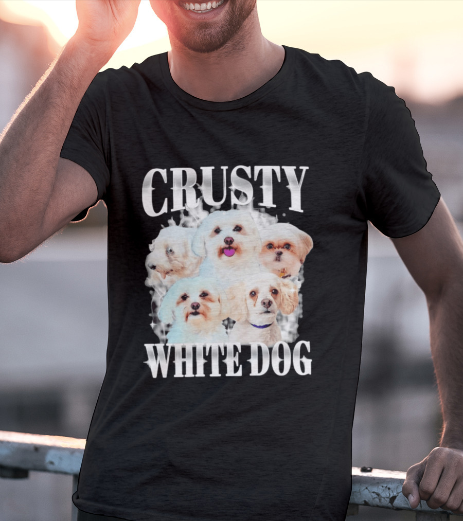 Crusty White Dog Collage 90s Bootleg Vintage Style Nostalgia T-Shirt