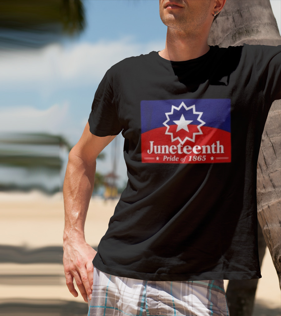 Juneteenth Pride Of 1865 Starburst Symbol On Red And Blue T-Shirt