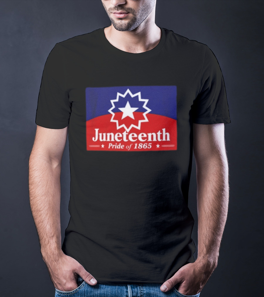Juneteenth Pride Of 1865 Starburst Symbol On Red And Blue T-Shirt