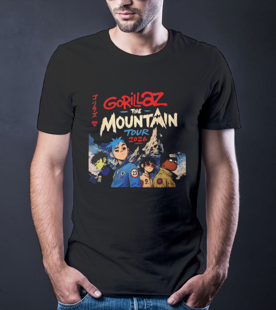 Gorillaz The Mountain Tour 2026 Damon Albarn Animation Characters T-Shirt