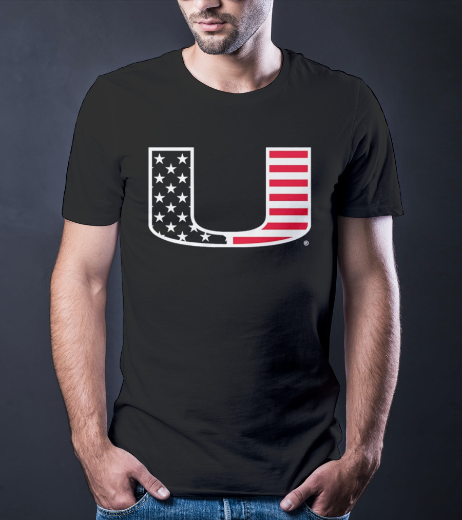 Stars And Stripes Miami Hurricanes U American Flag T-Shirt