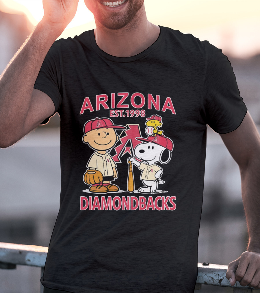 Peanuts Arizona Diamondbacks Est 1998 Charlie Brown Snoopy Woodstock Baseball Collaboration T-Shirt
