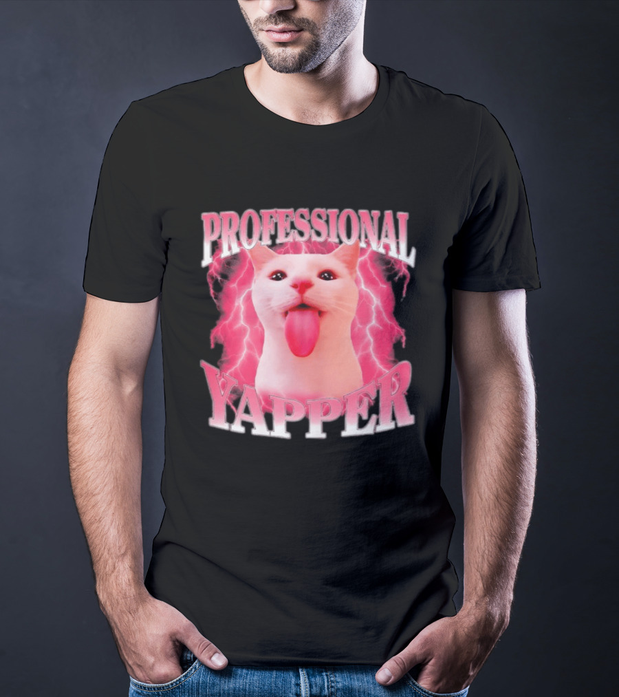 Professional Yapper Cat Pink Lightning Tongue Out T-Shirt