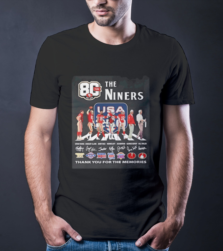 San Francisco 49ers 80 Years The Niners USA Abbey Road Legends Thank You For The Memories T-Shirt