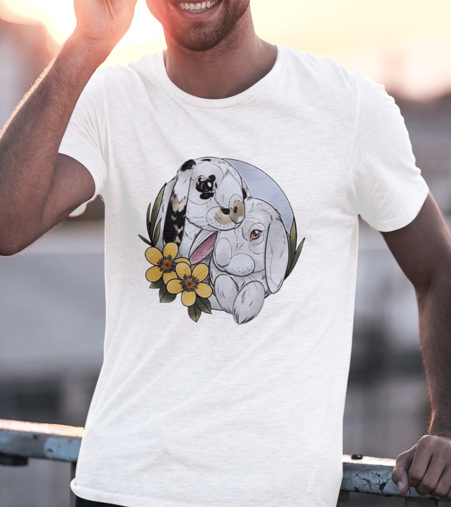 Clement Rabbit Rescue Bunnies With Yellow Flowers Wildlife Charm T-Shirt