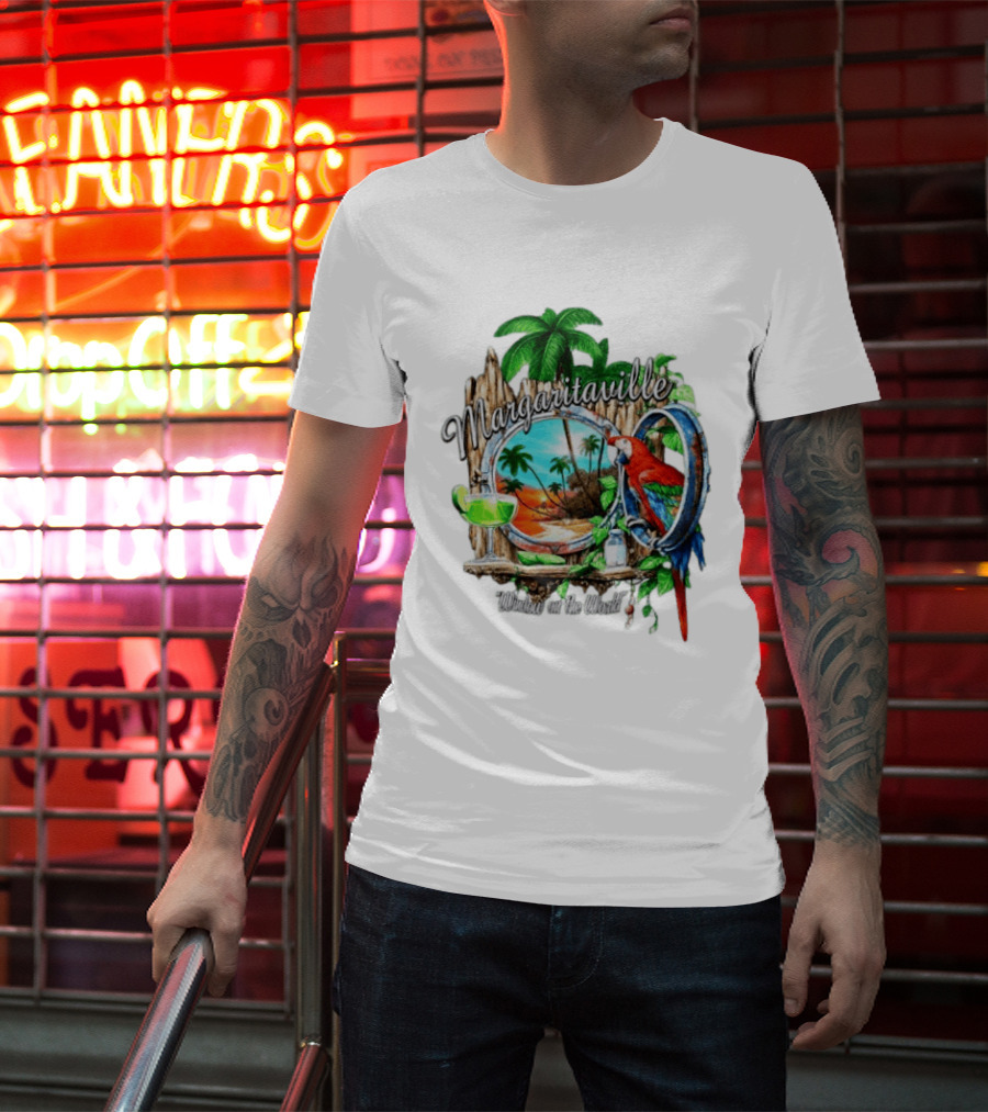 Margaritaville Tropical Parrot Beach Scene Window On The World T-Shirt