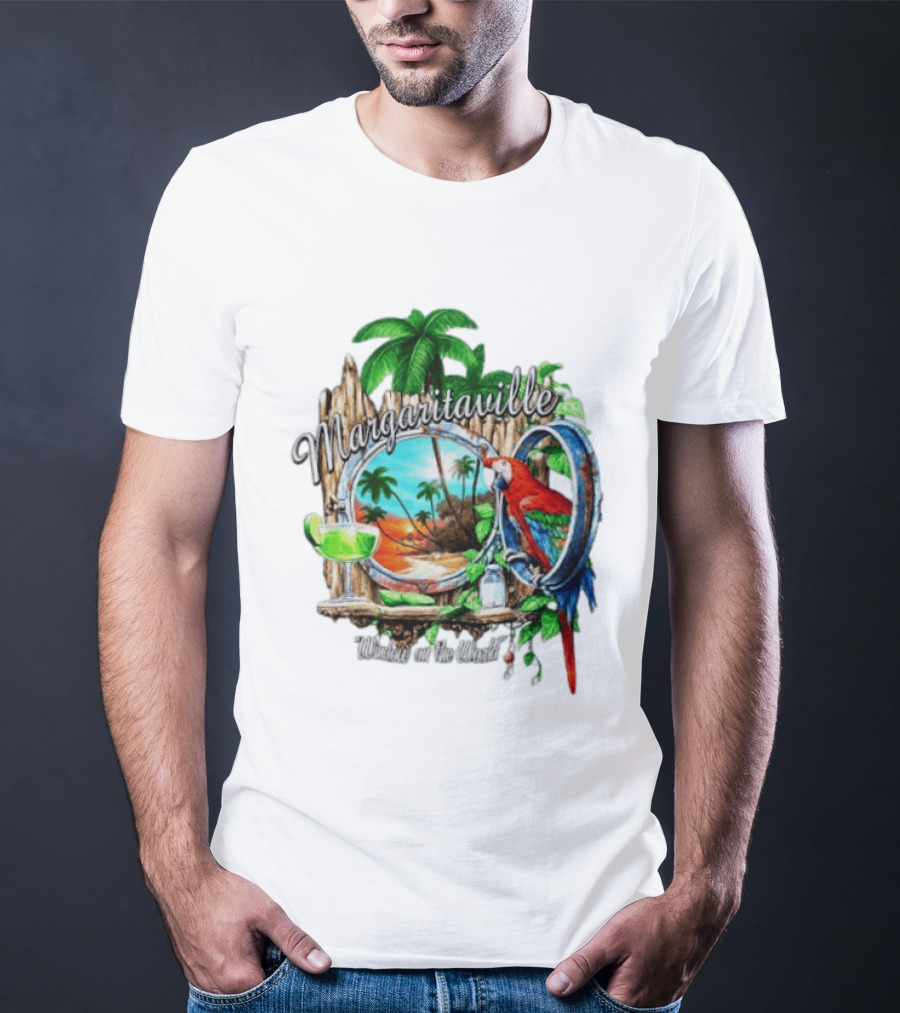 Margaritaville Tropical Parrot Beach Scene Window On The World T-Shirt